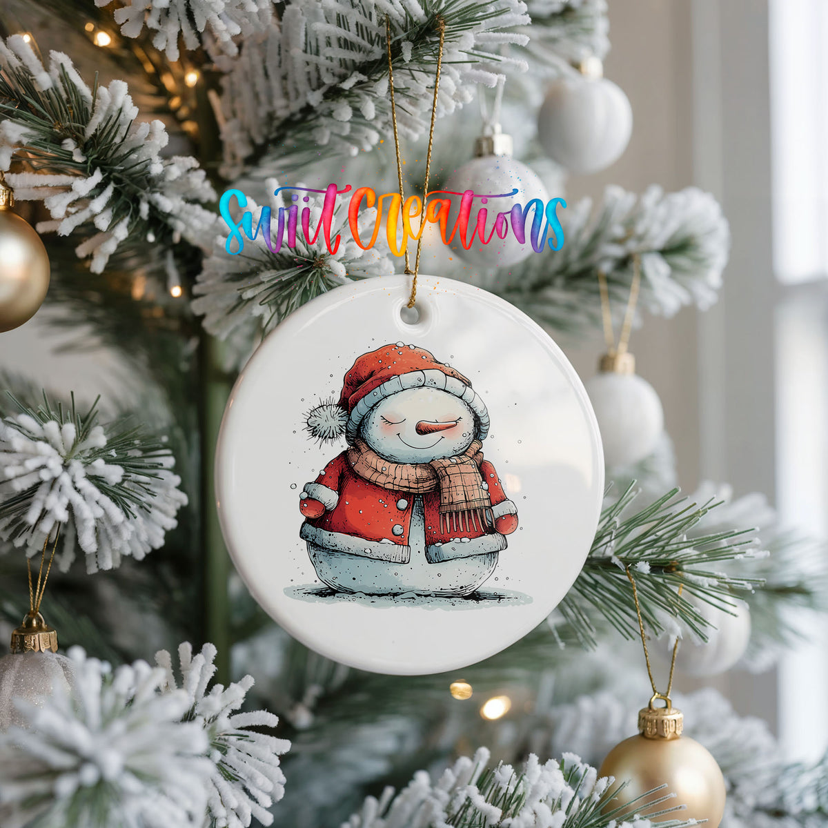 Cozy Snowman in Red Winter Coat Christmas ornament product photo