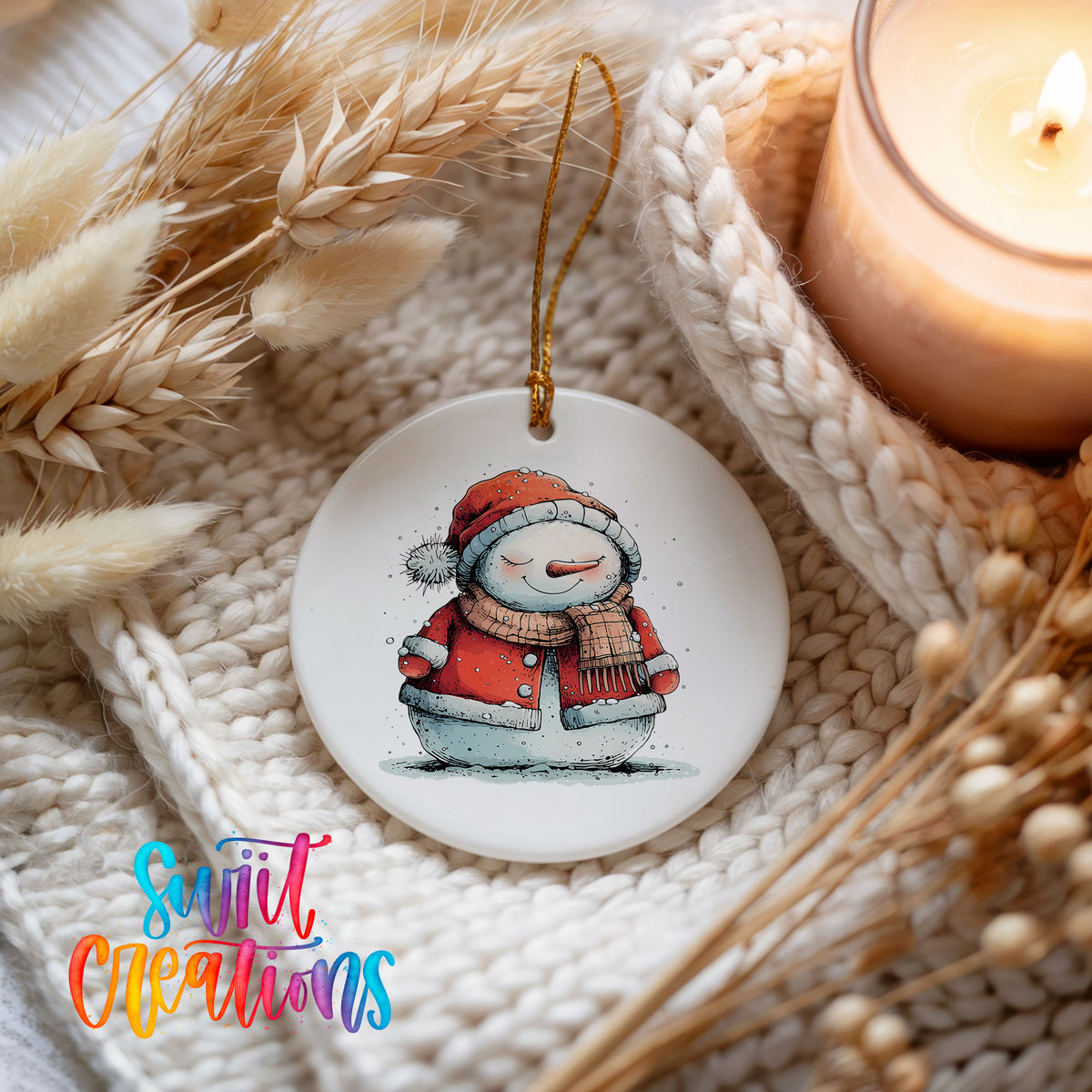 Cozy Snowman in Red Winter Coat Christmas ornament product photo