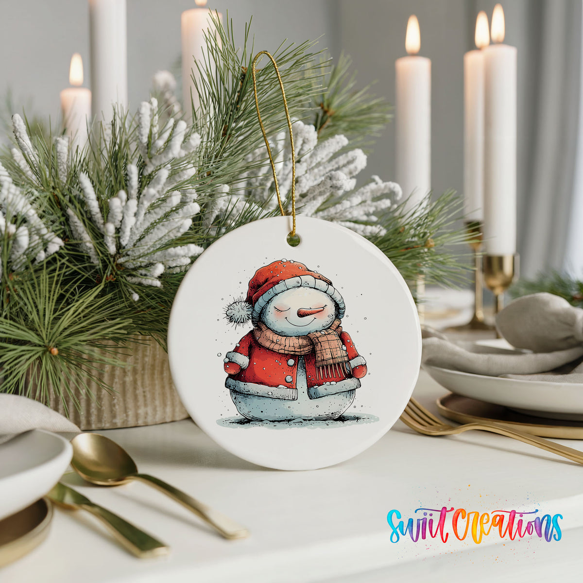 Cozy Snowman in Red Winter Coat Christmas ornament product photo