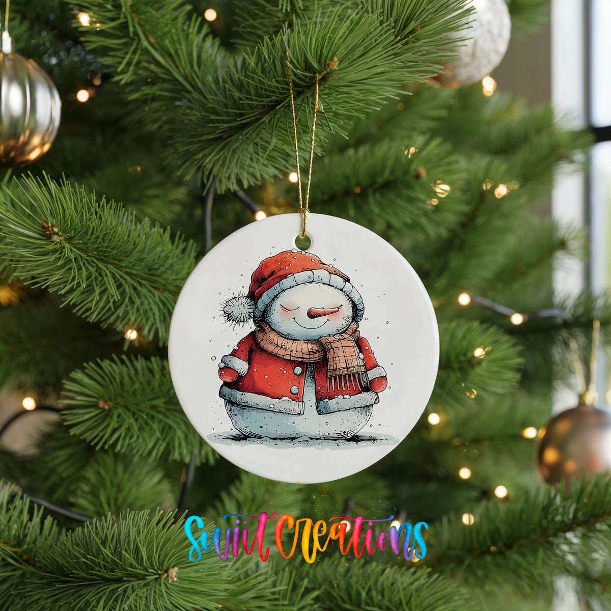 Cozy Snowman in Red Winter Coat Christmas ornament product photo