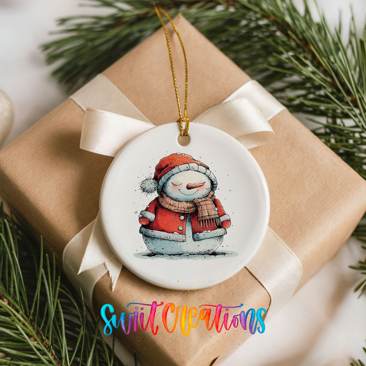 Cozy Snowman in Red Winter Coat Christmas ornament product photo