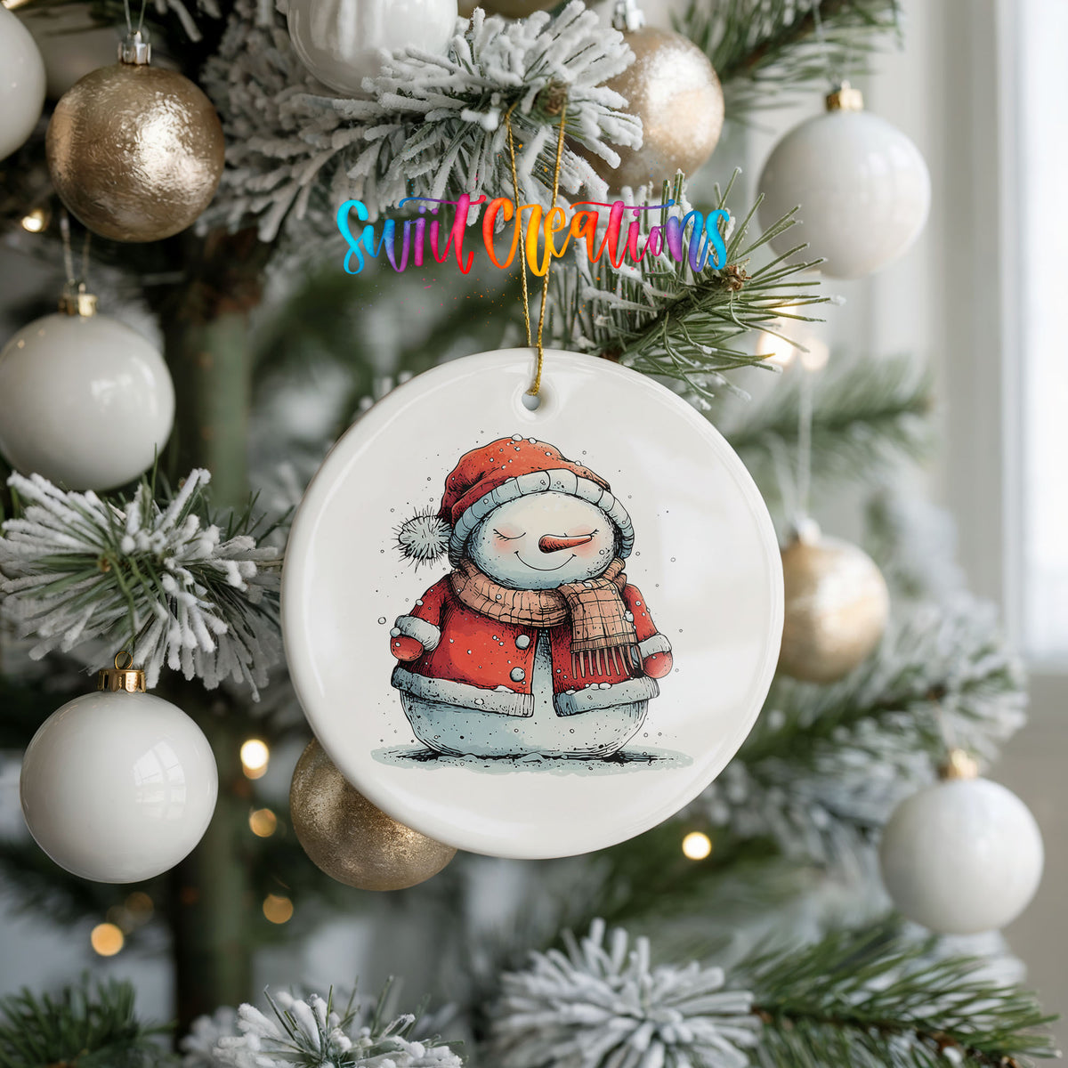 Cozy Snowman in Red Winter Coat Christmas ornament product photo