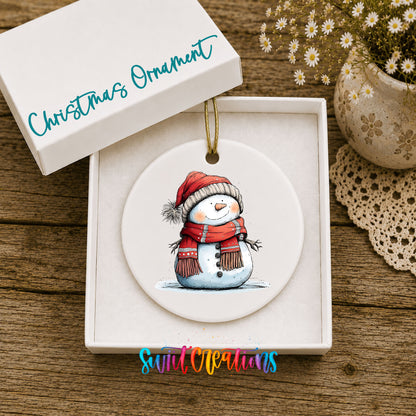 Snowman in Red Hat and Plaid Scarf Christmas ornament product photo