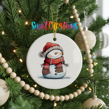 Snowman in Red Hat and Plaid Scarf Christmas ornament product photo