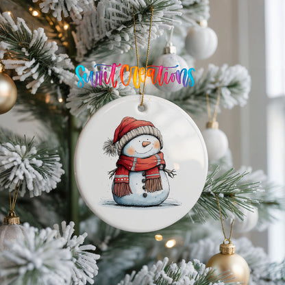 Snowman in Red Hat and Plaid Scarf Christmas ornament product photo
