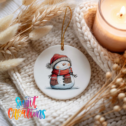 Snowman in Red Hat and Plaid Scarf Christmas ornament product photo