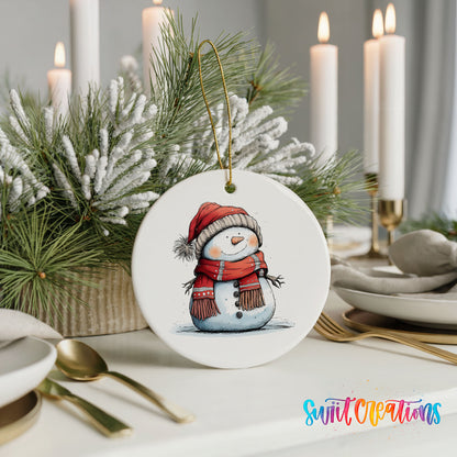 Snowman in Red Hat and Plaid Scarf Christmas ornament product photo
