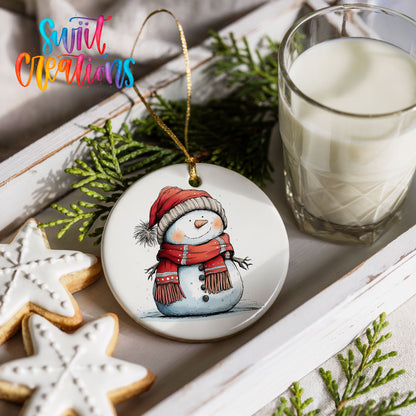 Snowman in Red Hat and Plaid Scarf Christmas ornament product photo