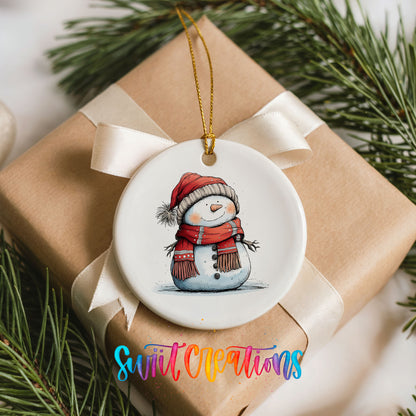 Snowman in Red Hat and Plaid Scarf Christmas ornament product photo
