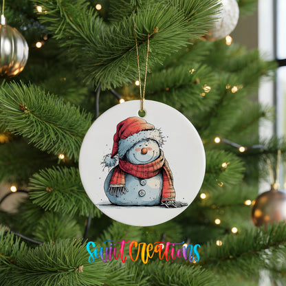 Snowman in Red Hat and Gray Coat Christmas ornament product photo