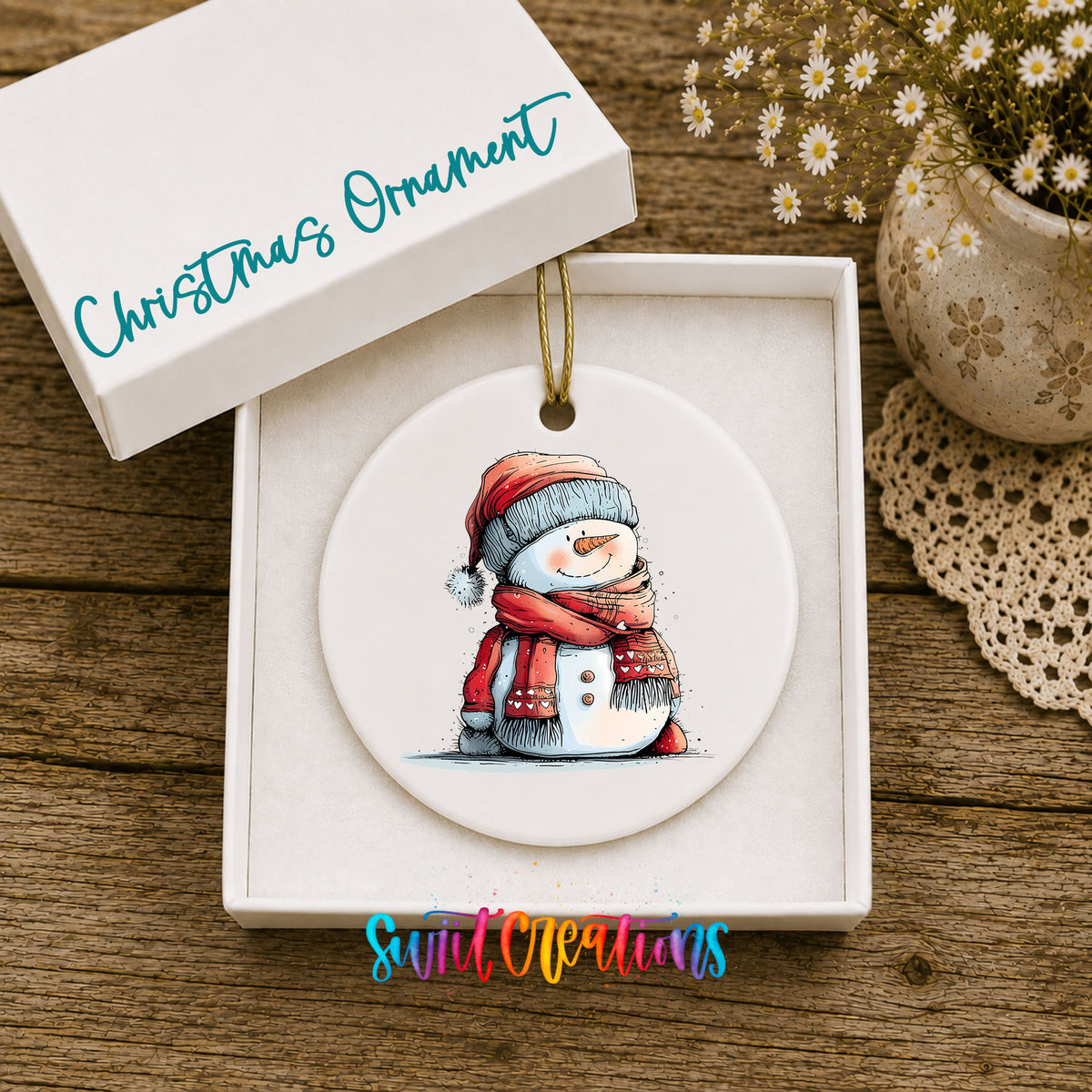 Snowman in Red Jacket and Santa Hat Christmas ornament product photo