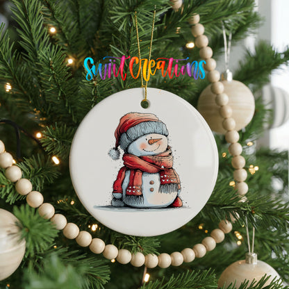 Snowman in Red Jacket and Santa Hat Christmas ornament product photo