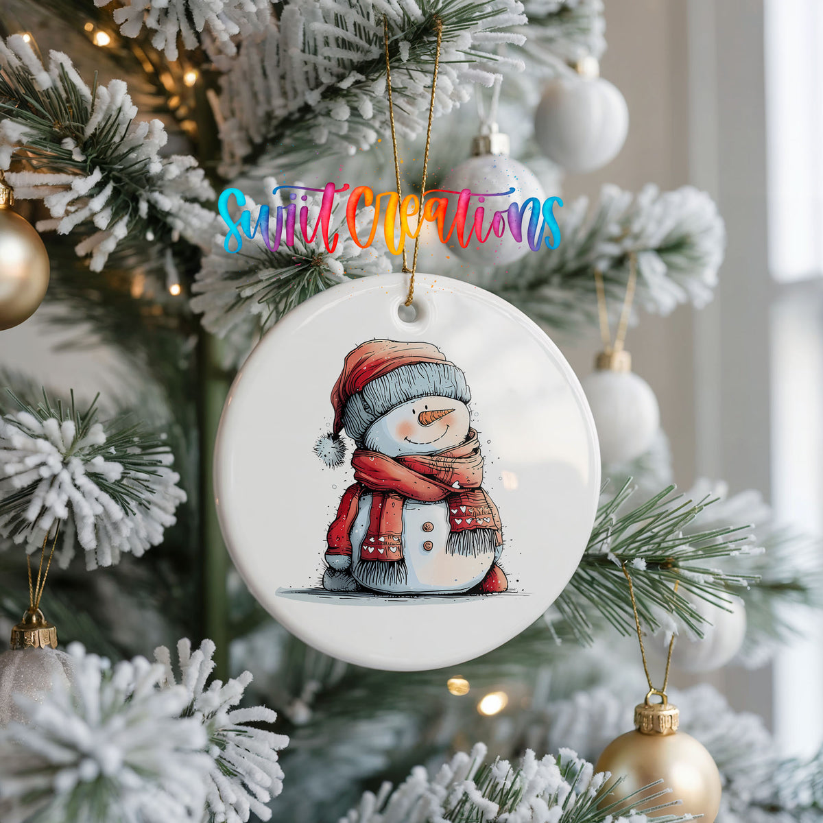 Snowman in Red Jacket and Santa Hat Christmas ornament product photo