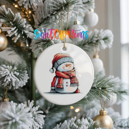 Snowman in Red Jacket and Santa Hat Christmas ornament product photo