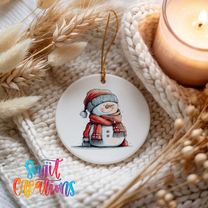 Snowman in Red Jacket and Santa Hat Christmas ornament product photo