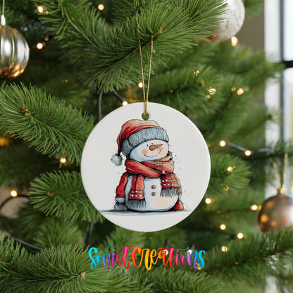 Snowman in Red Jacket and Santa Hat Christmas ornament product photo