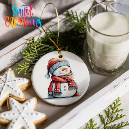Snowman in Red Jacket and Santa Hat Christmas ornament product photo