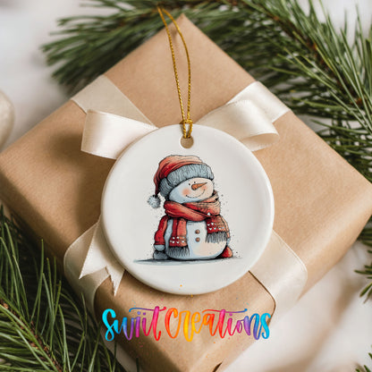 Snowman in Red Jacket and Santa Hat Christmas ornament product photo