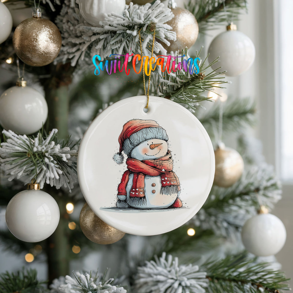 Snowman in Red Jacket and Santa Hat Christmas ornament product photo