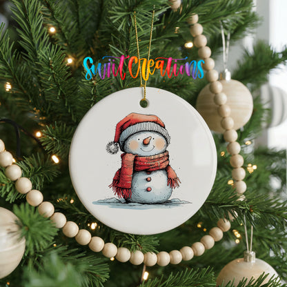Snowman in Red Scarf and Santa Hat Christmas ornament product photo