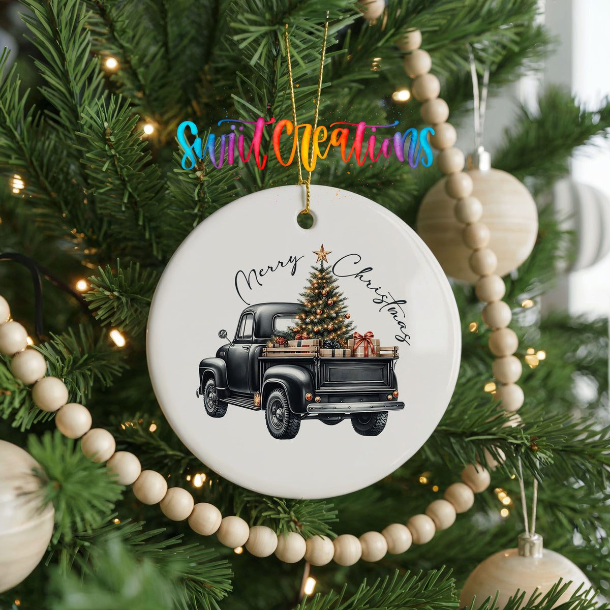Vintage Christmas Tree Truck Christmas ornament product photo