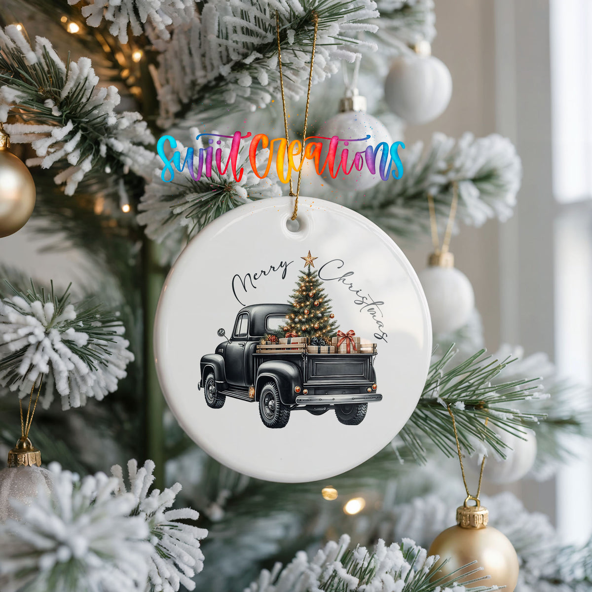 Vintage Christmas Tree Truck Christmas ornament product photo