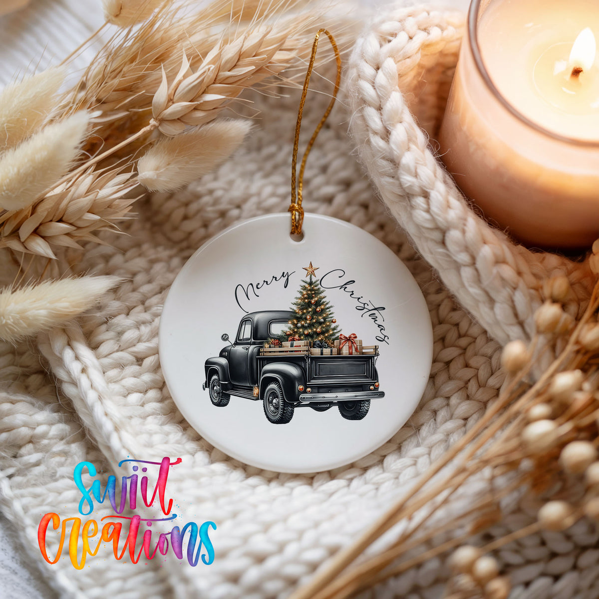 Vintage Christmas Tree Truck Christmas ornament product photo