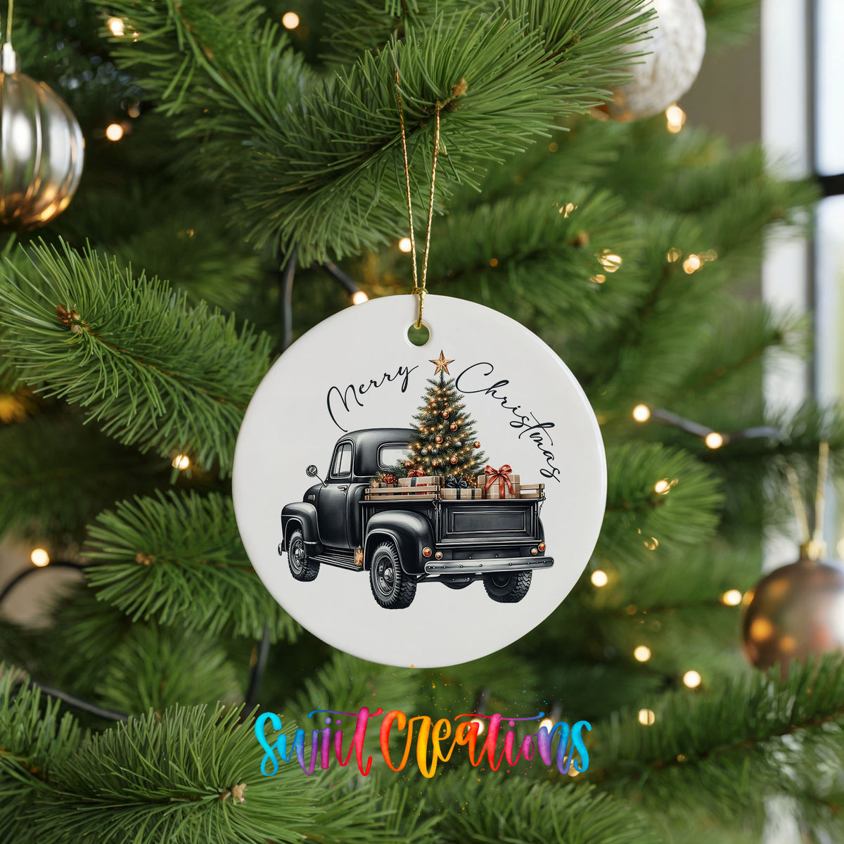 Vintage Christmas Tree Truck Christmas ornament product photo