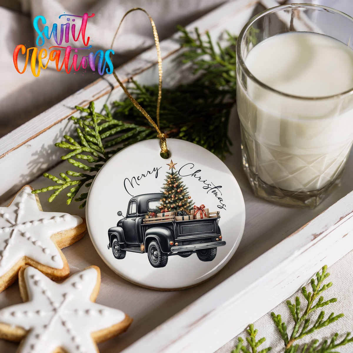 Vintage Christmas Tree Truck Christmas ornament product photo