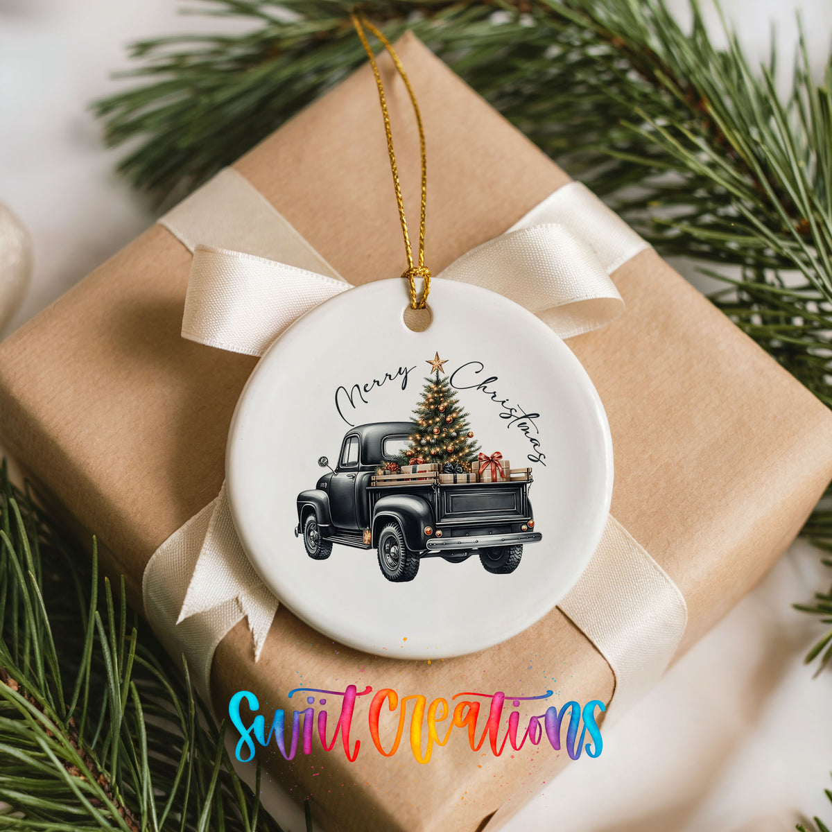 Vintage Christmas Tree Truck Christmas ornament product photo