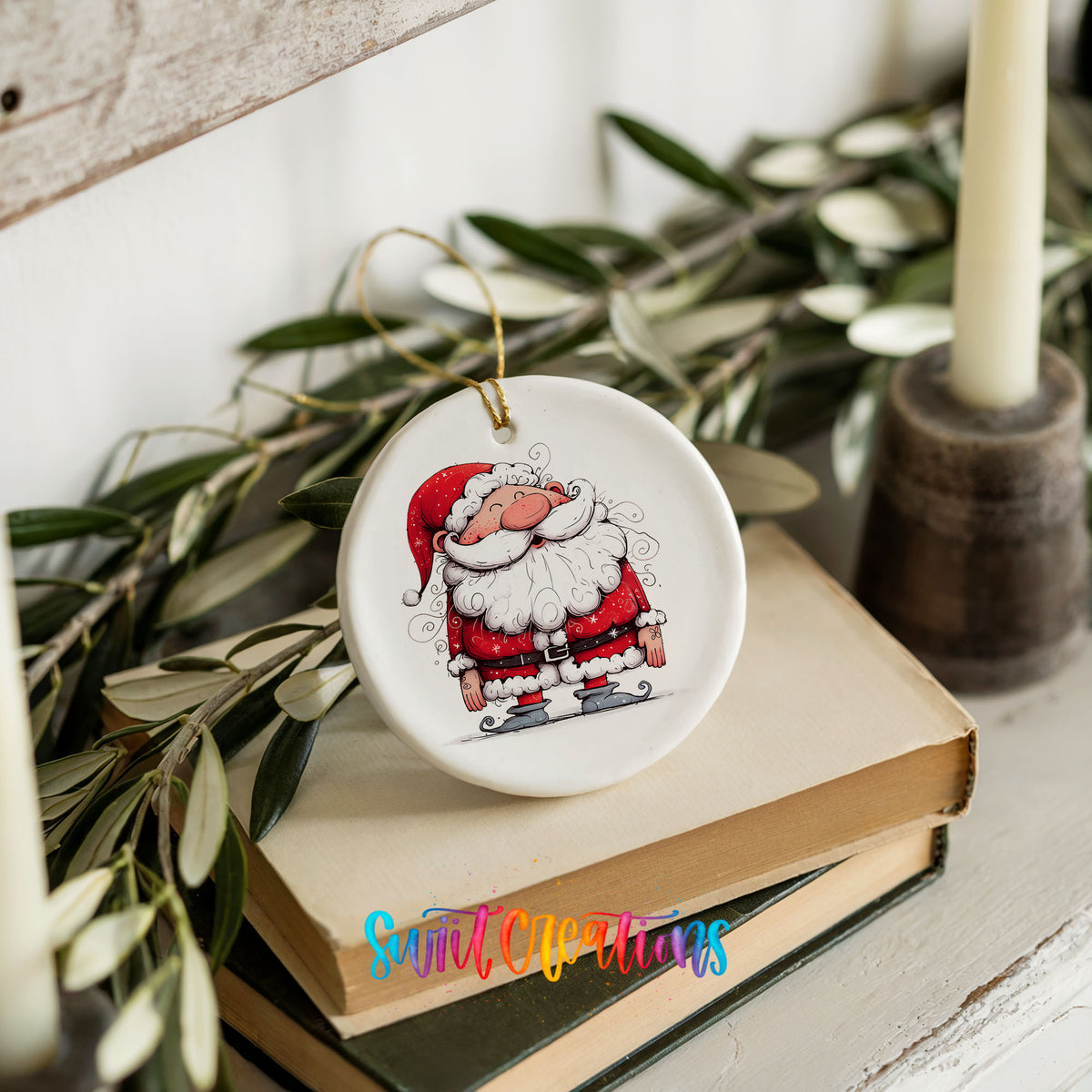 Jolly Santa Holding a Christmas Gift Christmas ornament product photo