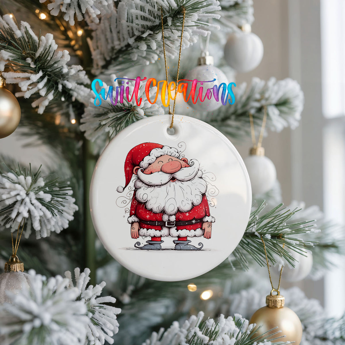 Jolly Santa Holding a Christmas Gift Christmas ornament product photo