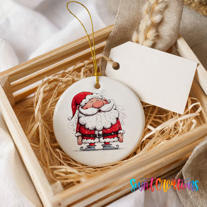 Jolly Santa Holding a Christmas Gift Christmas ornament product photo