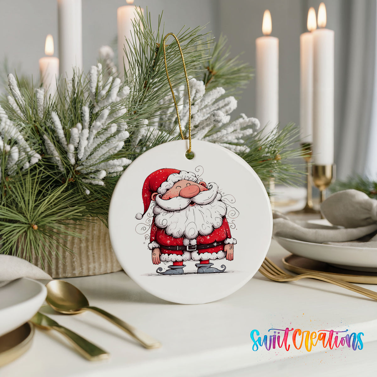 Jolly Santa Holding a Christmas Gift Christmas ornament product photo