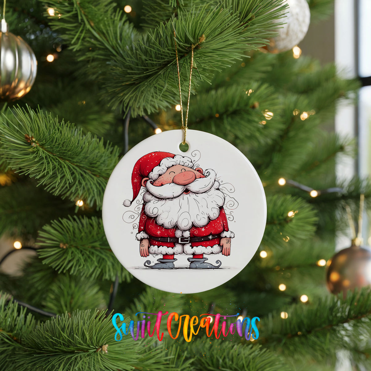 Jolly Santa Holding a Christmas Gift Christmas ornament product photo
