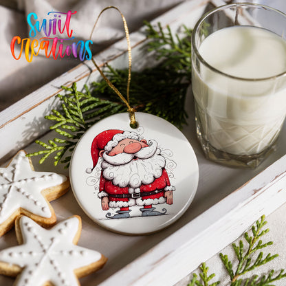 Jolly Santa Holding a Christmas Gift Christmas ornament product photo