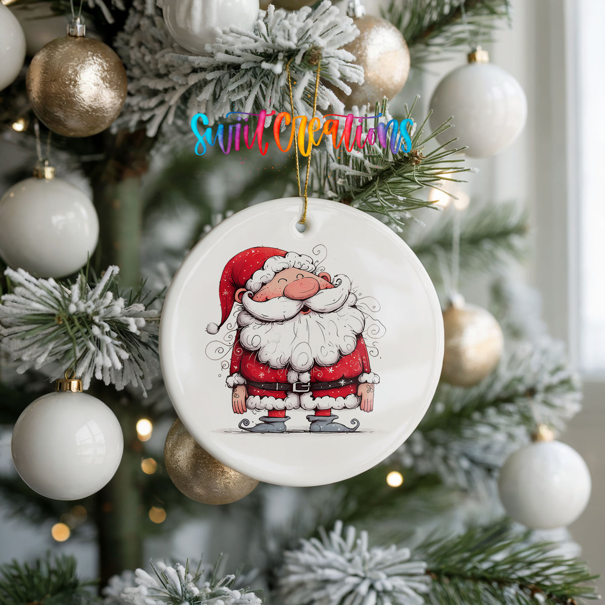 Jolly Santa Holding a Christmas Gift Christmas ornament product photo