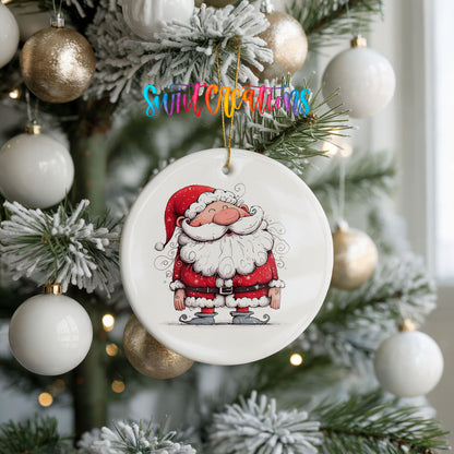 Jolly Santa Holding a Christmas Gift Christmas ornament product photo