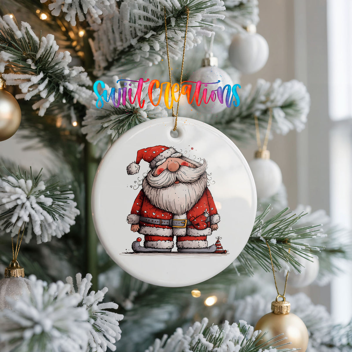 Santa with Lantern and Presents Christmas ornament product photo