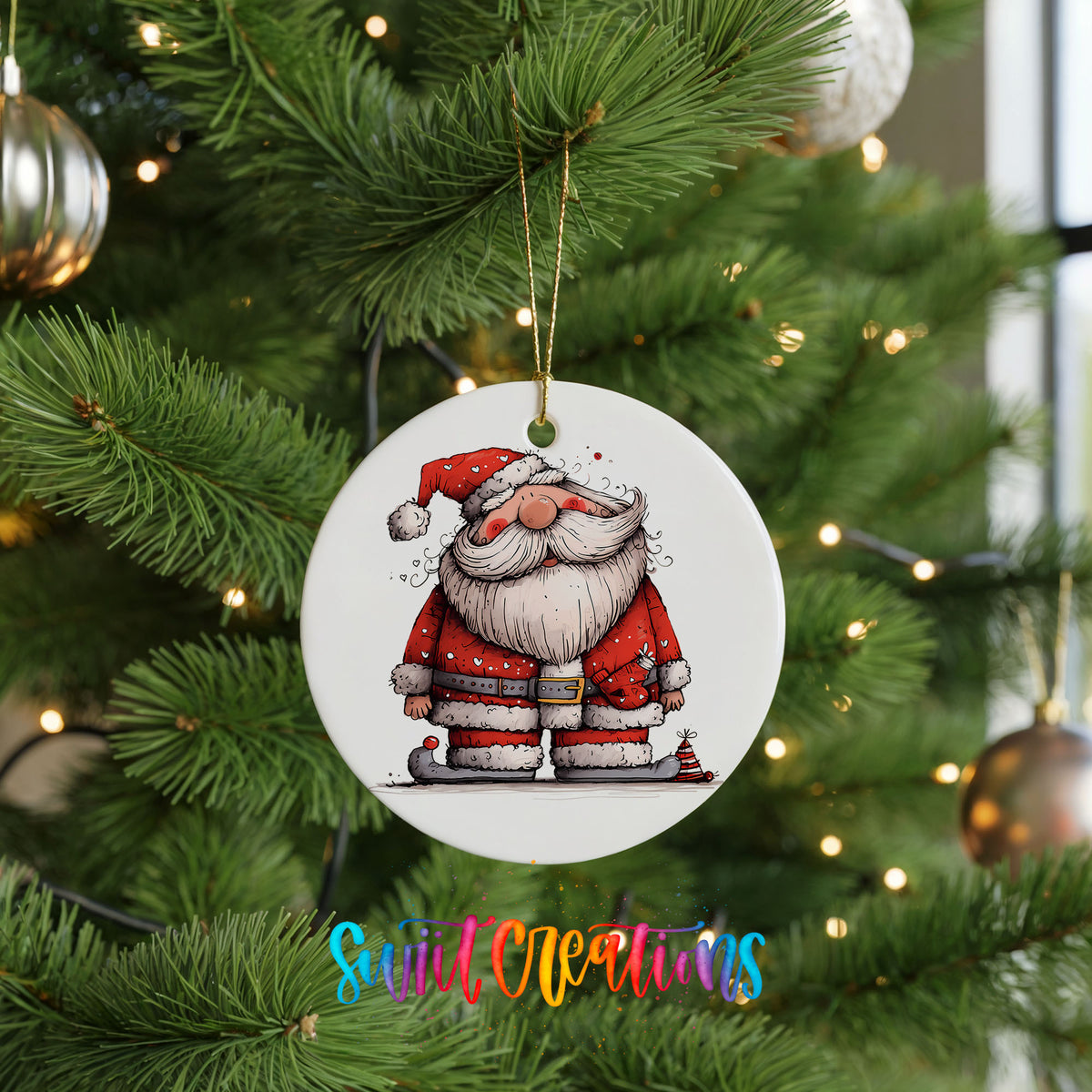 Santa with Lantern and Presents Christmas ornament product photo