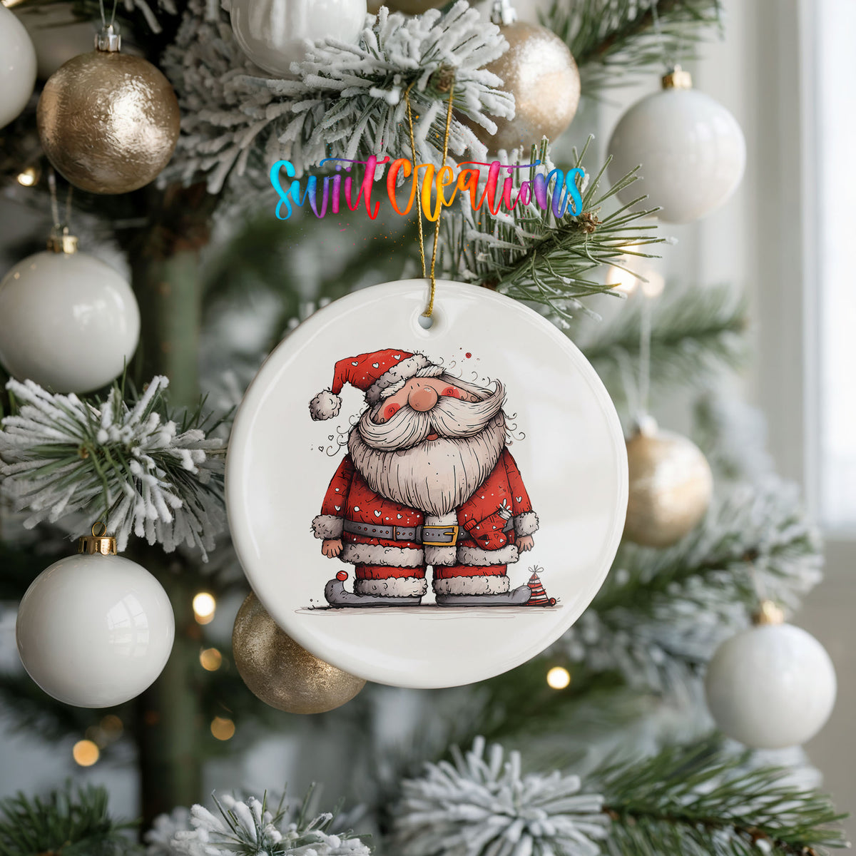 Santa with Lantern and Presents Christmas ornament product photo