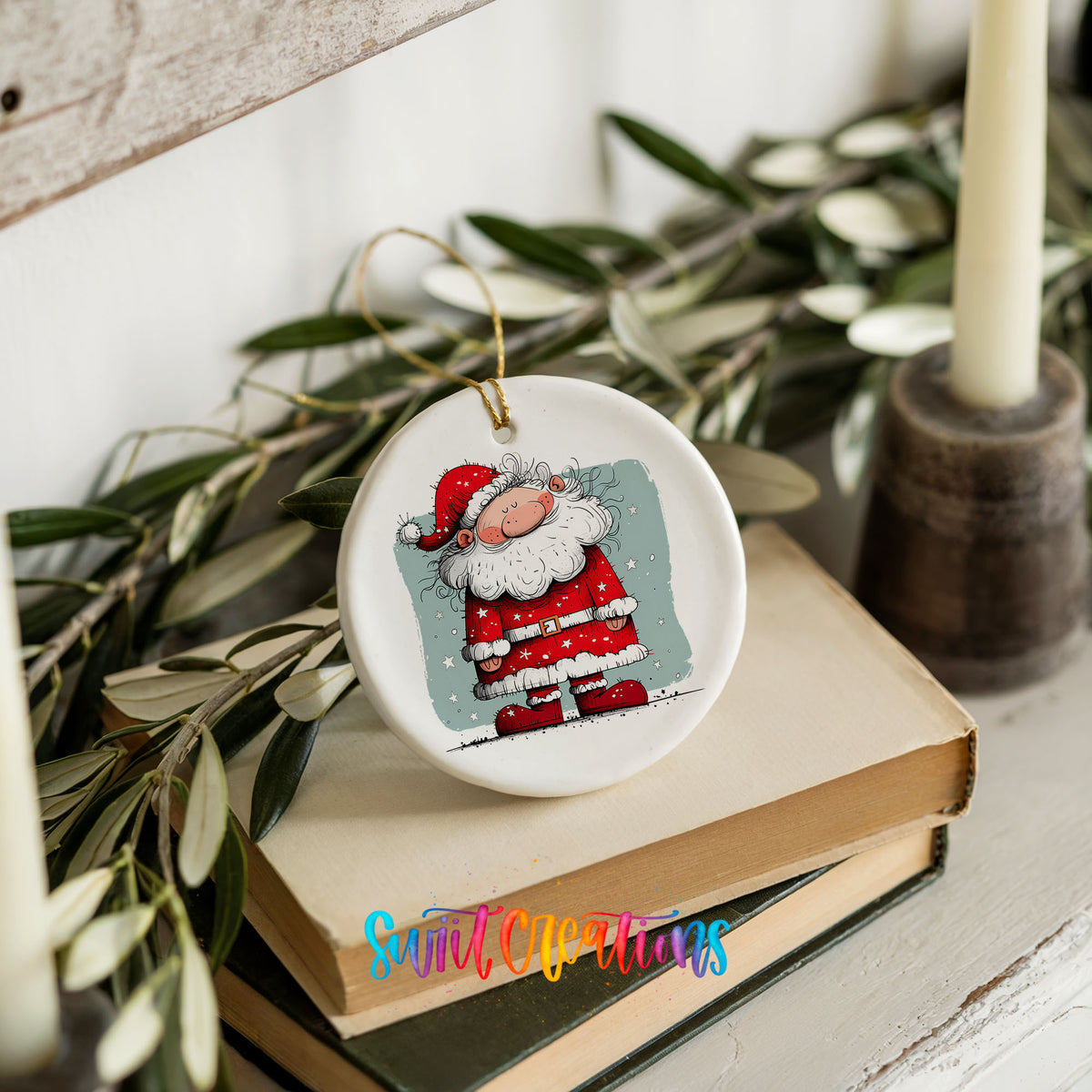 Santa Standing in Falling Snow Christmas ornament product photo