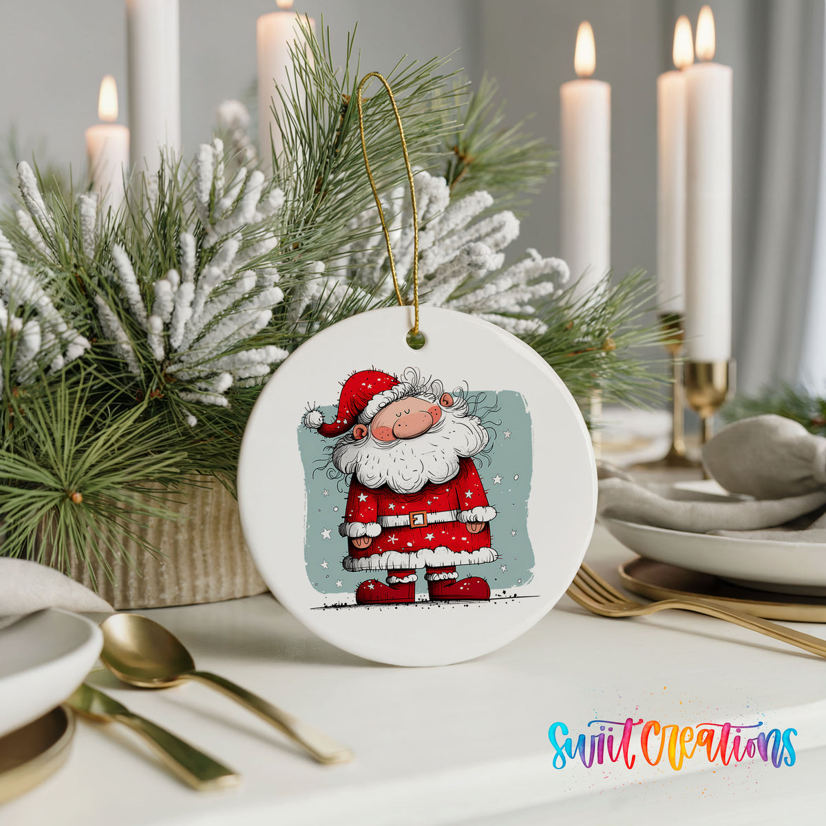 Santa Standing in Falling Snow Christmas ornament product photo