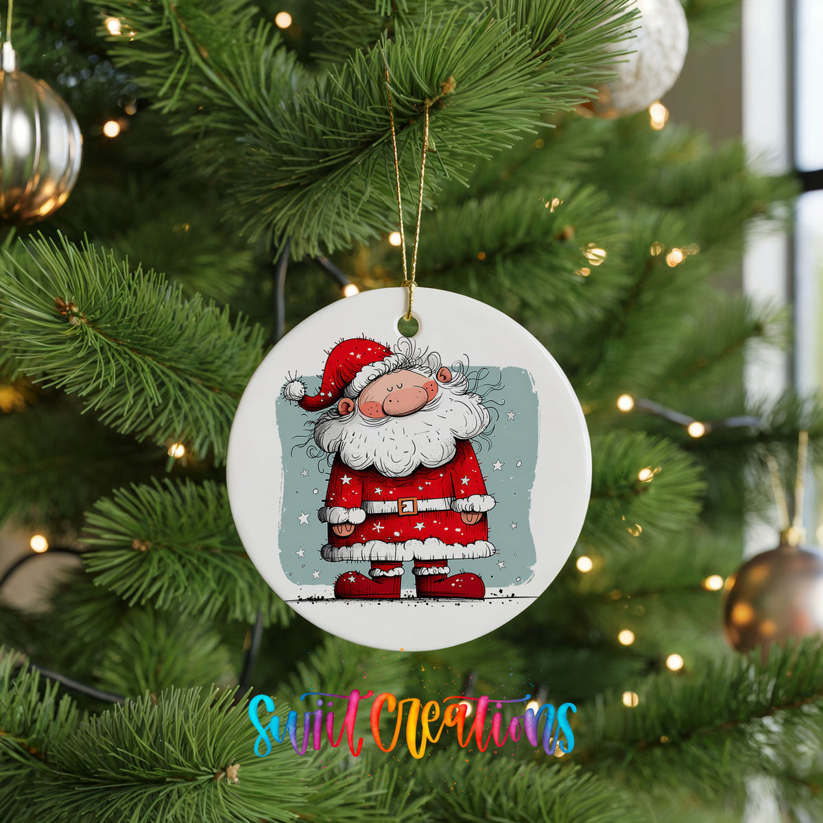 Santa Standing in Falling Snow Christmas ornament product photo