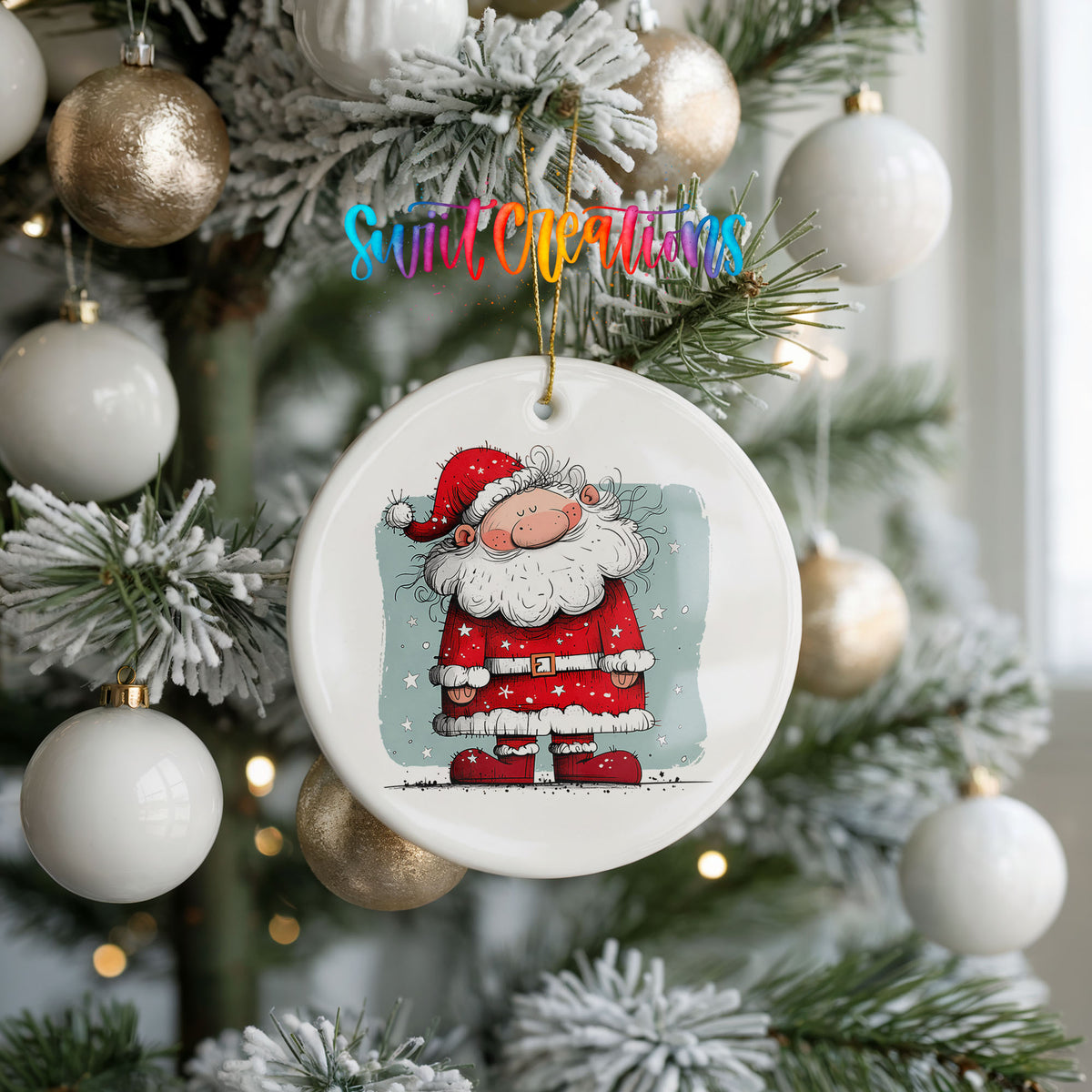 Santa Standing in Falling Snow Christmas ornament product photo