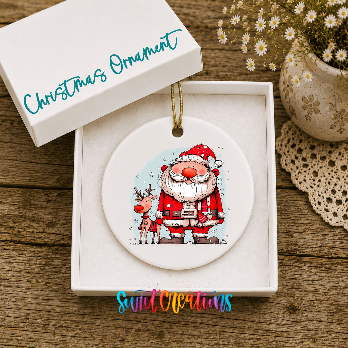 Santa with Reindeer Friends Christmas ornament product photo