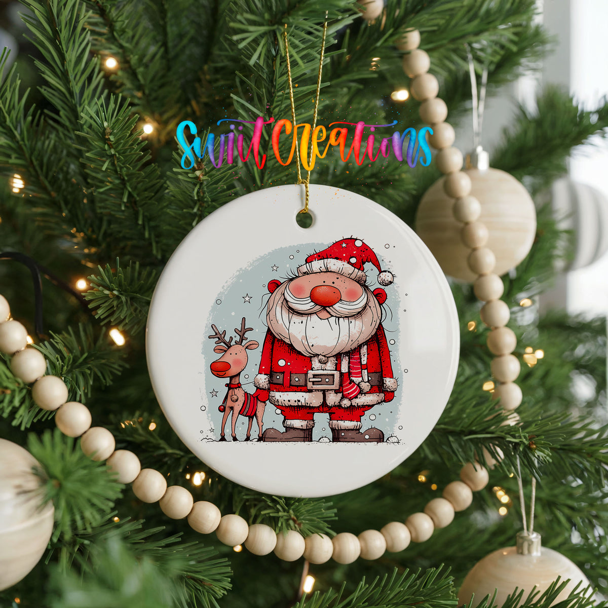 Santa with Reindeer Friends Christmas ornament product photo