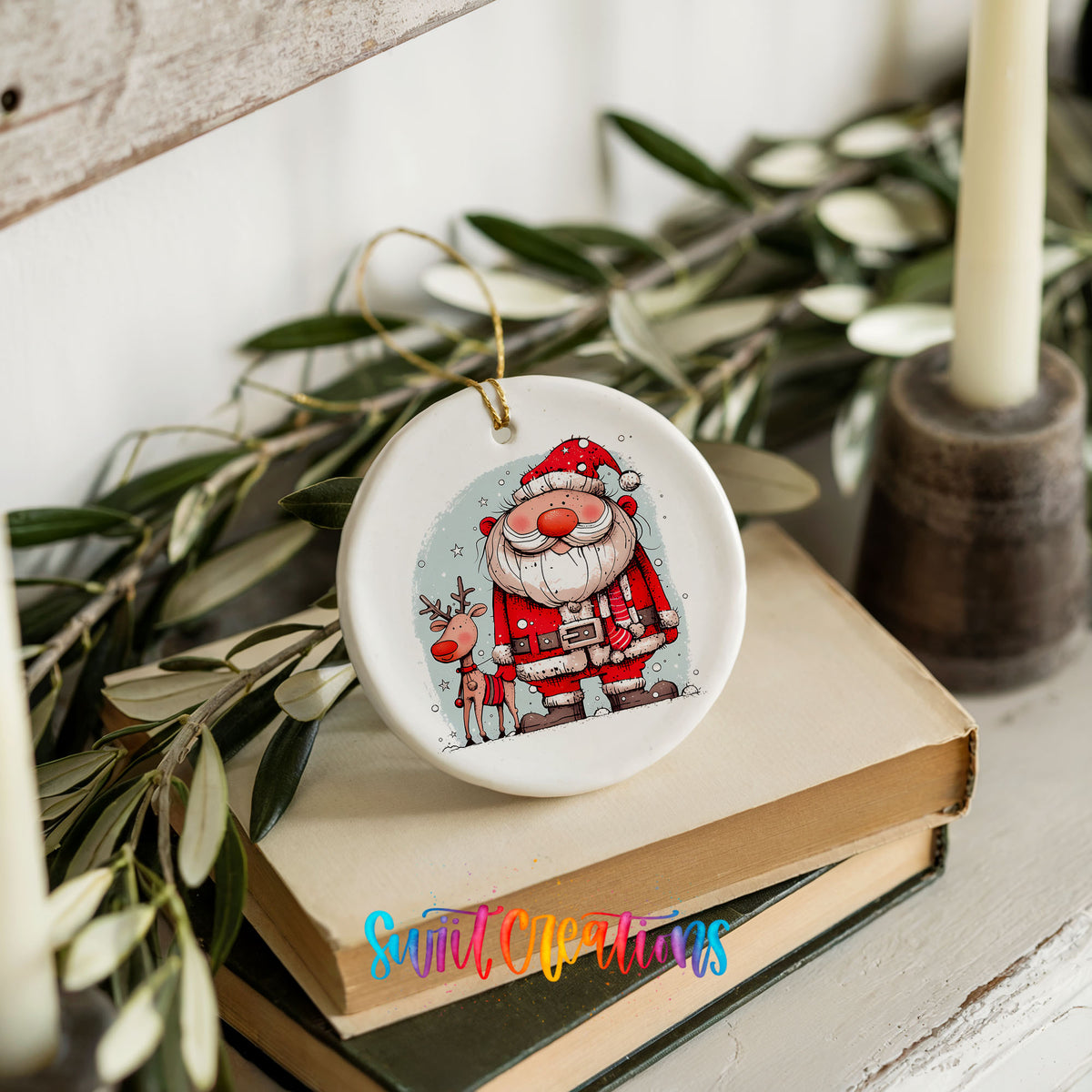 Santa with Reindeer Friends Christmas ornament product photo