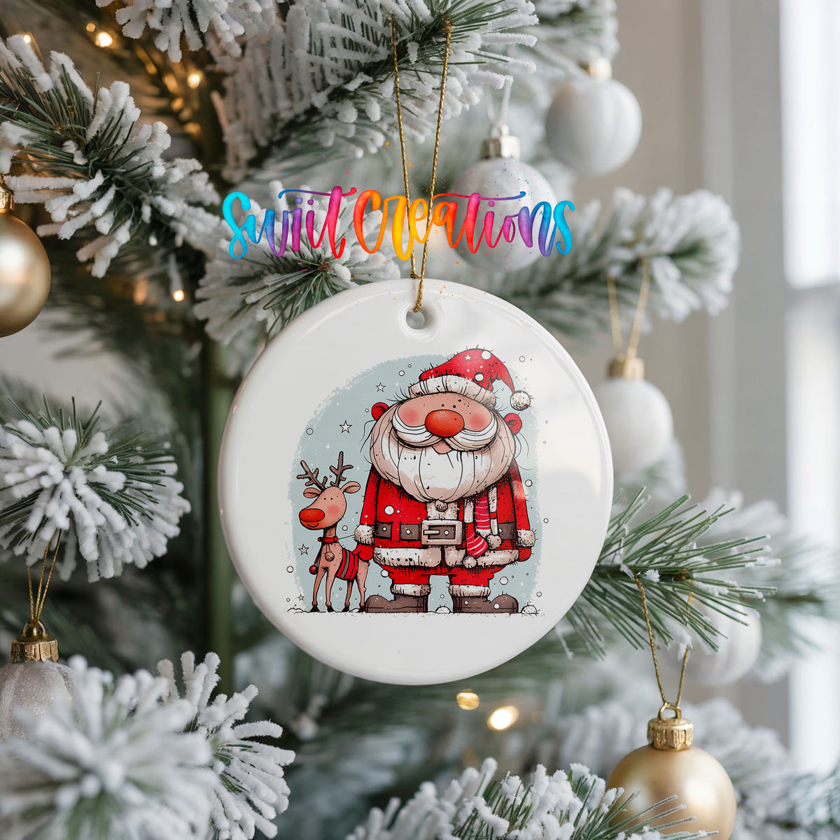 Santa with Reindeer Friends Christmas ornament product photo