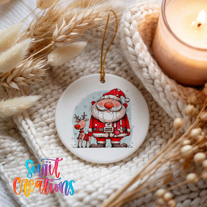 Santa with Reindeer Friends Christmas ornament product photo